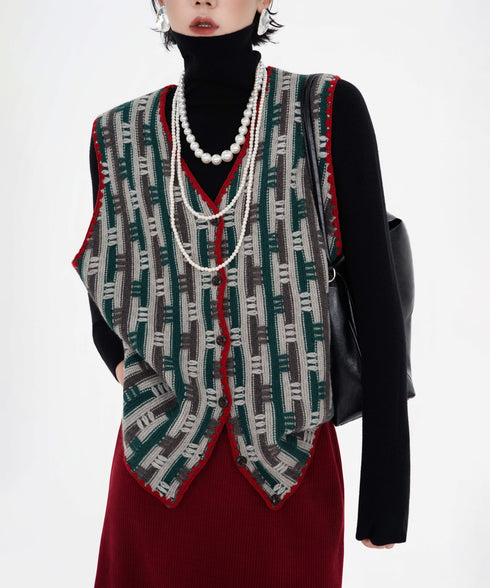 Pattern Trim Knit Vest
